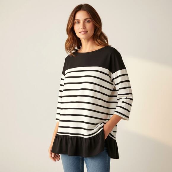 UMGEE Fun Striped Jersey Knit Swing Top  L  Preppy Festival Coquette Casual - Picture 1 of 6